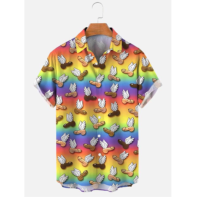 2025 Лето Harajuku 3D Печатные Сексуальные Стильные Рубашки Хентай Узоры Графические Короткие Модные Смешные Крутые Мужские Блузки