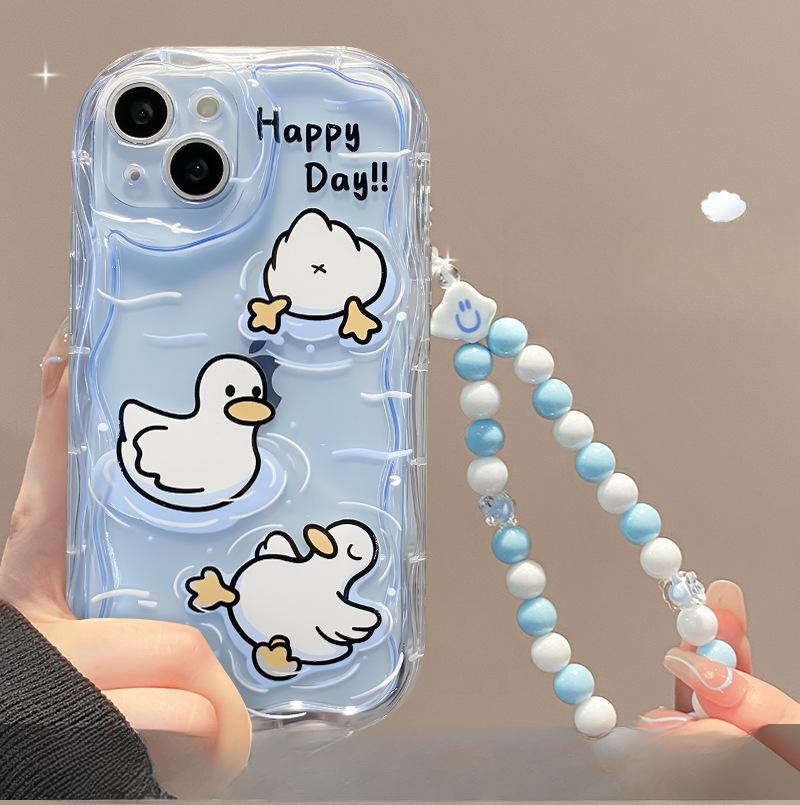 Applicable To Apple 14promax Mobile Phone Case IPhone 15/13 Cute Duck Bracket Chain 11/12mini Transparent