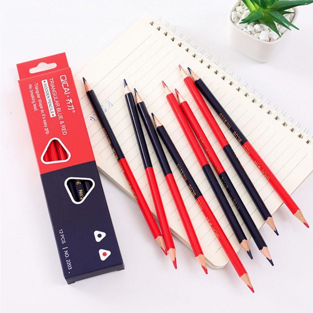 12pcs/set Drawing Red&Blue Double Head Pencil Marking Colored Pencil 2B Soft Lead Pencil Stationery