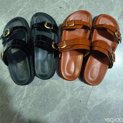 Модные женские классические шлепанцы с пряжкой, повседневные, на толстой подошве, женские пляжные туфли, с открытым носком, плоская обувь, модные женские сандалии