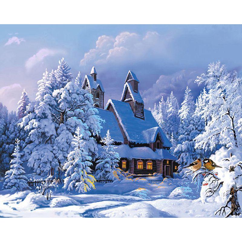 Полный круглый алмаз картина ручной работы зимний пейзаж вышивка крестом 5d Алмазная вышивка дом пейзаж декор