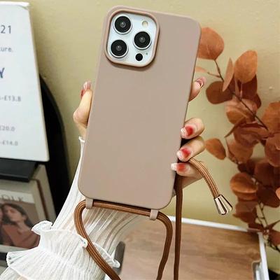 Силиконовый чехол для телефона с ремешком через плечо для iPhone 16 15 14 13 12 Mini 11 Pro Max Plus, мягкая задняя крышка из ТПУ конфетного цвета