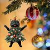 Christmas Cat In Christmas Tree Acrylic Hanging Ornament 2D Flat Car Rearview Mirror Charm Holiday Gifts for Cat Lovers