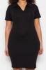 Женское стильное черное трикотажное платье больших размеров с воротником-поло
