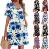 Summer Dresses For Women V Neck Ruffle Short Sleeve Casual Loose Printing Dress Beach Dress With Pockets