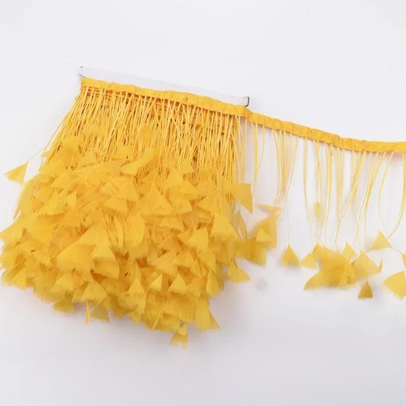 2Meters Colored Turkey Feathers On Tape Tassel Fringe Trim Decoration White Black Ribbon Sewing Dress Flecos Handicrafts Decor
