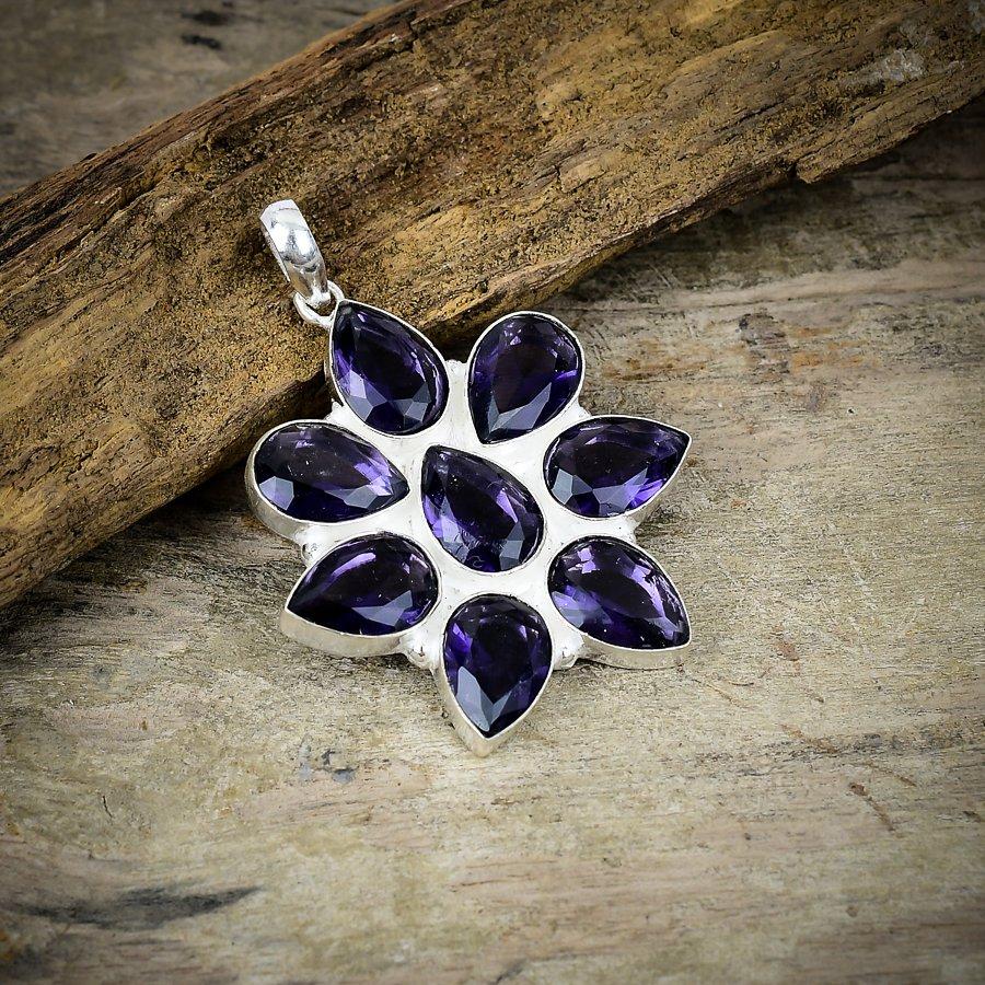 Amethyst Gemstone Handmade 925 Sterling Silver Jewelry Pendant 1.97" M-90
