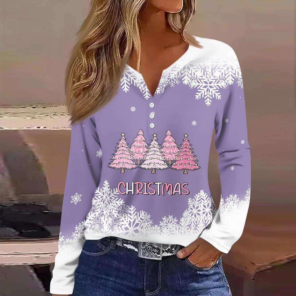 Жен. Футболка Футболка Пуговицы Цветочный принт Длинный рукав Повседневные Выходные Мода Классический Классический V-образный вырез Обычный Топ