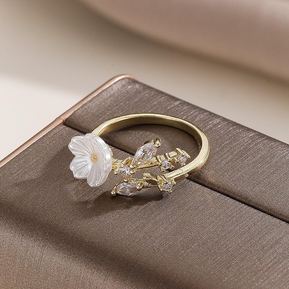 Wedding Flower Crystal Ring Adjustable Zircon Ring Delicate Flower Opening Ring Gifts