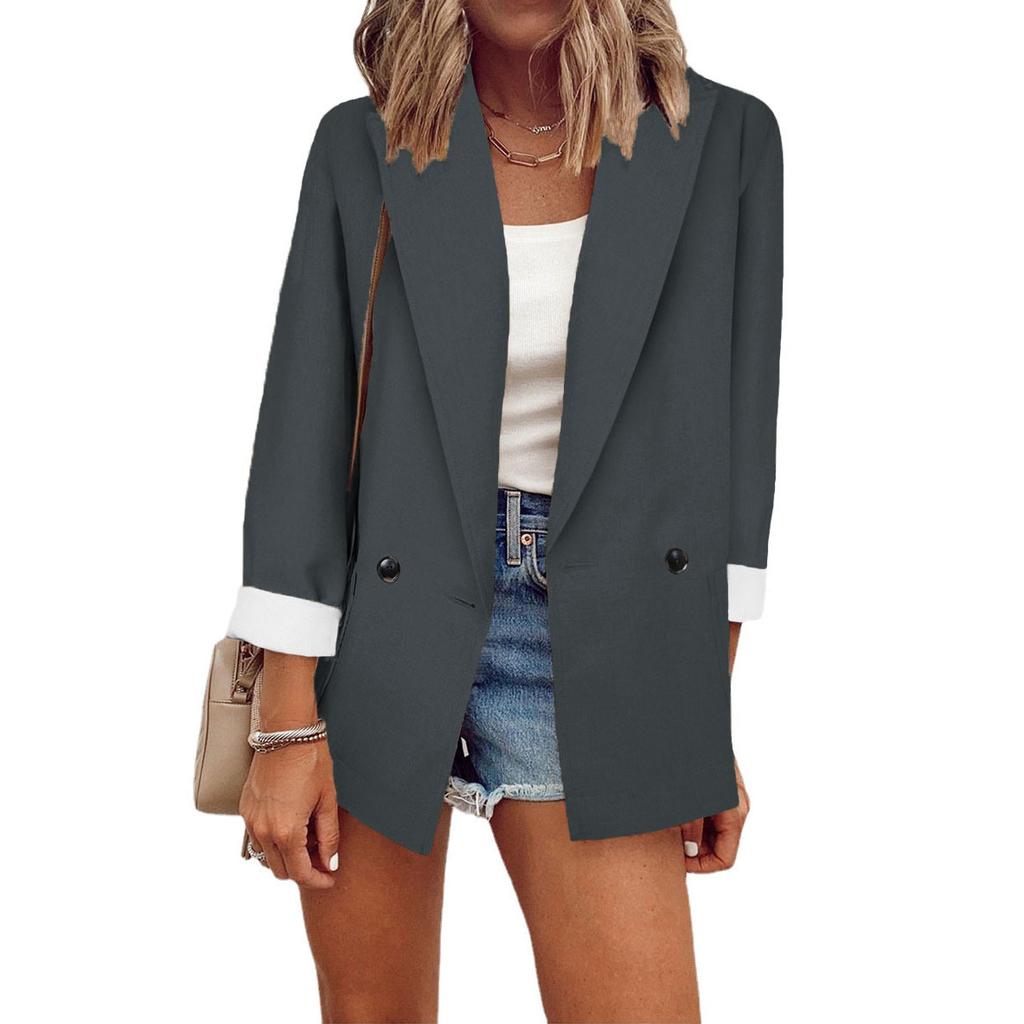 Autumn Winter Women Blazer Top Office Lady Elegant Fashion Long Sleeve Lapel Collar Button Loose Suit Coat Jacket Outwear