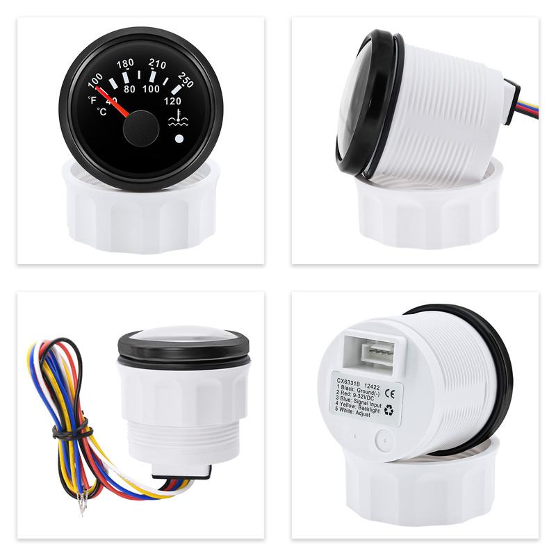 40-120℃,100-250℉ 52MM Water Temperature Gauge With Flashing Alarm Temp Sensor 10.2MM for Auto Car Boat Yacht 7 Color Light