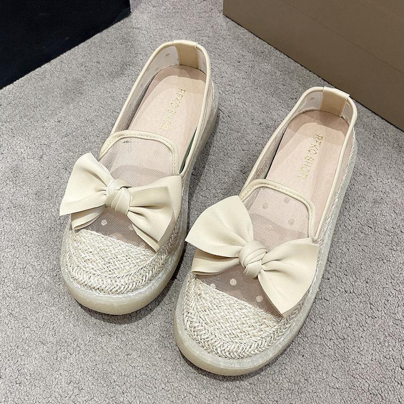 Женские туфли-лодочки 2025 новая весна и лето однопедальные туфли на плоской подошве лоферы туфли рыбака платформа дышащая сетчатая пряжа