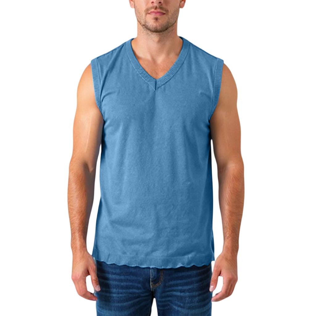 Мужской трикотажный жилет без рукавов с V-образным вырезом, утолщенный