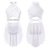 Kids Girls Lyrical Dance Performance Costume Figure Skating Ballet Gymnastics Leotard Dress Sleeveless Rhinestone Dancewear
