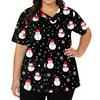Women's Fashion V-neck Short Sleeve Workwear With Pockets Christmas Printed Tops