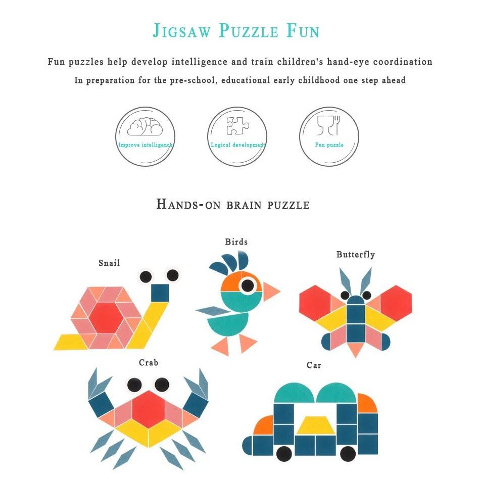 180Pcs/set Montessori Kids Wooden 3D Geometric Shape Jigsaw Puzzle Baby Early Education Toy