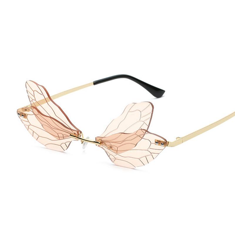 Colorful Dragonfly Rimless Sunglasses Woman Brand Designer Luxury Sun Glasses Female Party Personality Fashion