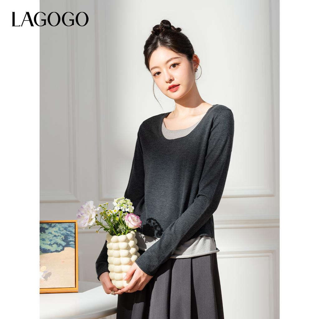 Lagogo Women's Fake Two-Piece Knit Top