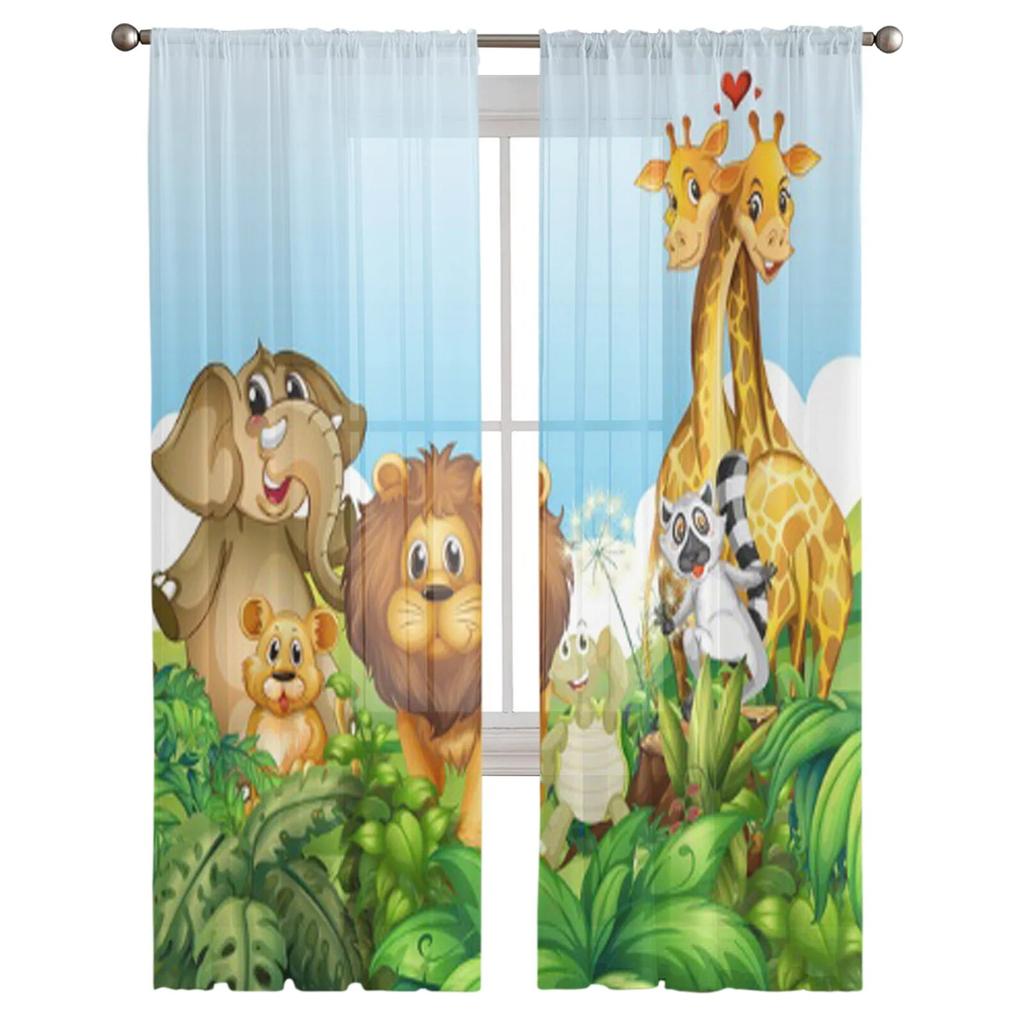 Прозрачные шторы с изображением диких животных в лесу для гостиной, тюлевые шторы для детской спальни, кухонные шторы для окон