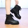 2025 New Thick Sole Women's Boots Large Size Women's Shoes Black Keep Warm Fleece Platform Lace-up Ankle Boots 4875