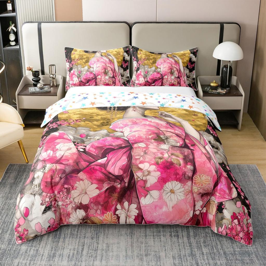 Japanese Ukiyoe Theme Duvet Cover Queen King Size Printed Bedding Set Kids Bedroom Decor Japanese Style 3 Pcs With 2 Pillowcases