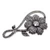 New Rhinestone Black Flower Brooches for Women Vintage Elegant Large Pin Winter Coat Sweater Broches High Quality