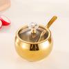 Gold and Silver Household Kitchen Condiment Pots for Serving Sugar Pepper Salt Spice Stainless Steel Sugar Bowl with Lid & Spoon