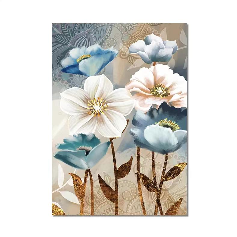 Nordic Golden Blue Flowers Poster Modern Abstract Wall Art Print Картина на холсте Настенные картины для гостиной Украшения дома