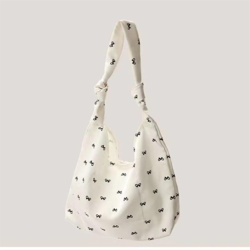 JIAERDI Retro Casual Bow Print Canvas Bag Purse Women Portable Large Capacity Tote Bag Female Shopping Canvas Shoulder Bags New