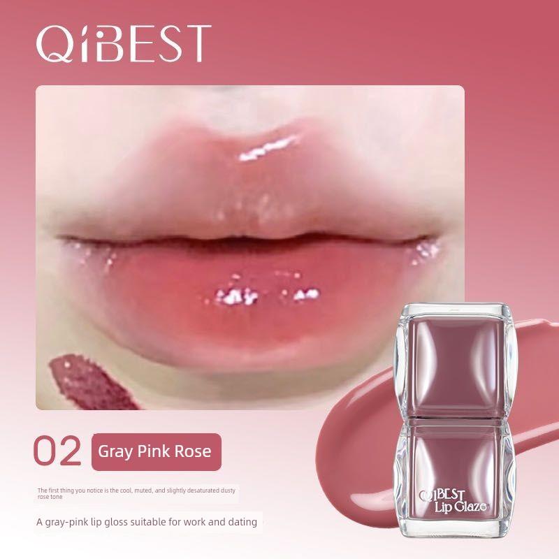 Creates a Cool and Fresh Look! Low-Saturation Ice-Transparent Gray Pink Glossy Mirror Lip Glaze Lipstick That Moisturizes and Plumps Lips