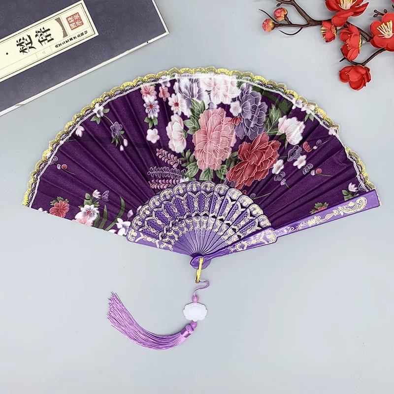 Silk Cloth Gold Edge Fans Chinese Traditional Dance Fan Chinese Style Fan Customized Handmade Folding Fan Decorative Fan