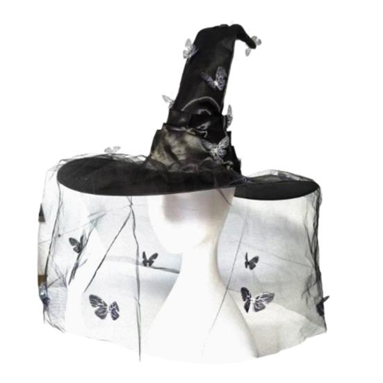 Шляпа ведьмы сетчатая пряжа накидка дизайн с бабочками женская шляпа для косплея тема Хэллоуина магический таинственный аксессуар