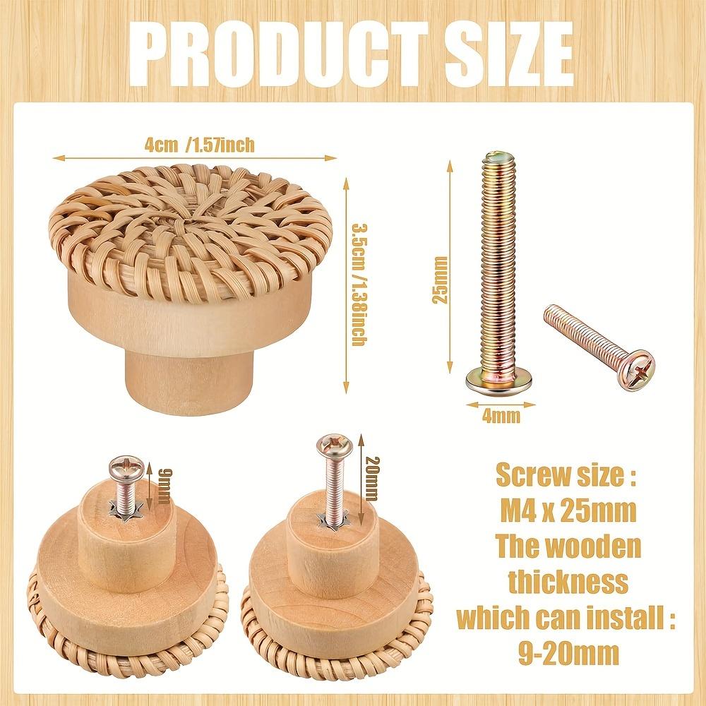 Bohemian Style Rattan Dresser Knobs, Round Wooden Drawer Knobs, Handmade Wicker Weave and Screws for Furniture, Cabinet, Dresser Knobs