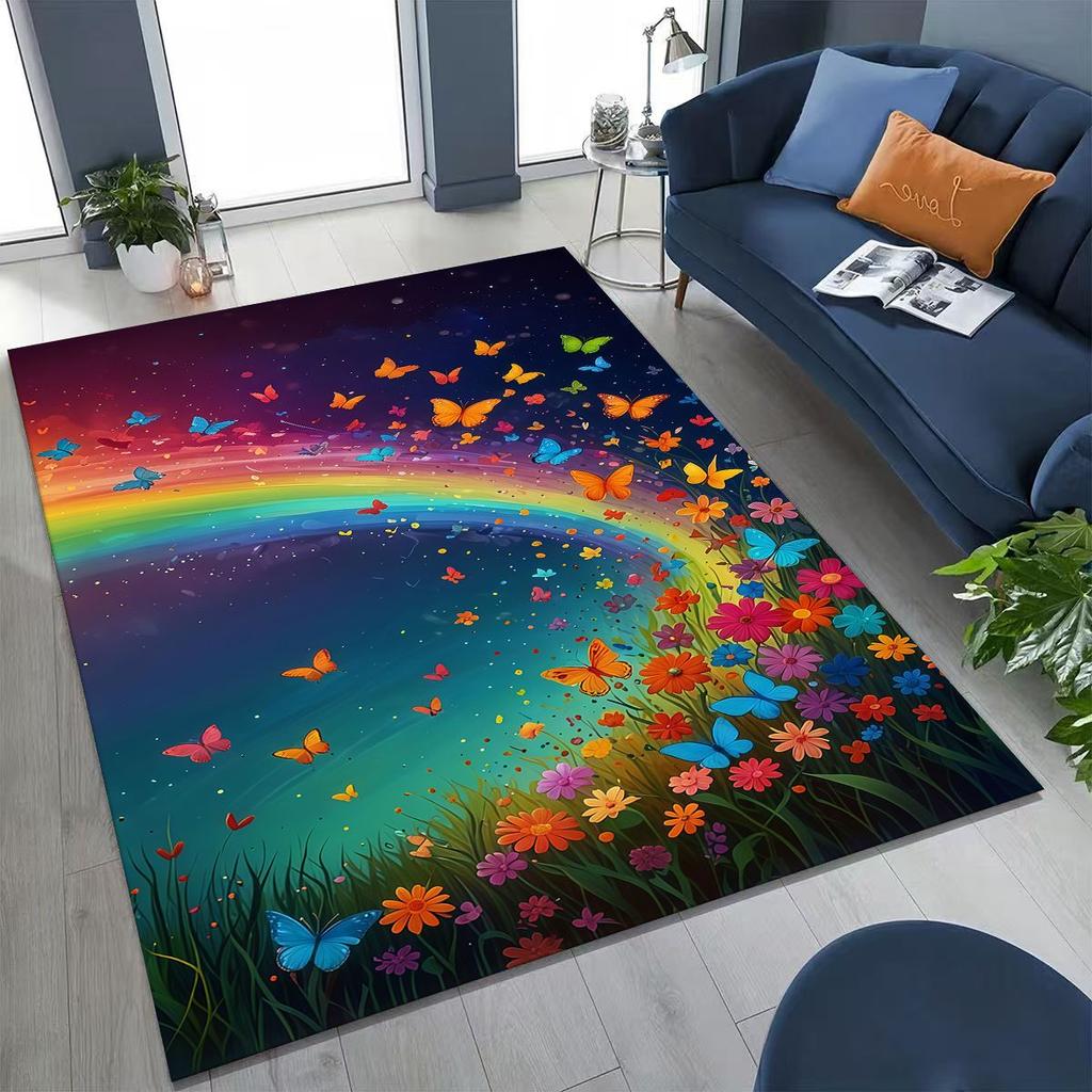 Colorful Rainbow Clouds Dream Sky Cartoon Rug for Bedroom Living Room Sofa Home Doormat Decor, Large Kid Play Non-slip Floor Mat