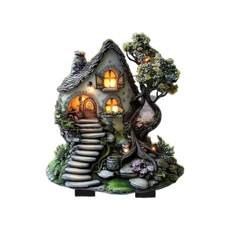 Acrylic Miniature Cabin Stake Decoration Weather Resistant Acrylic Cottage Stake Ornament For Patios Backyard Garden
