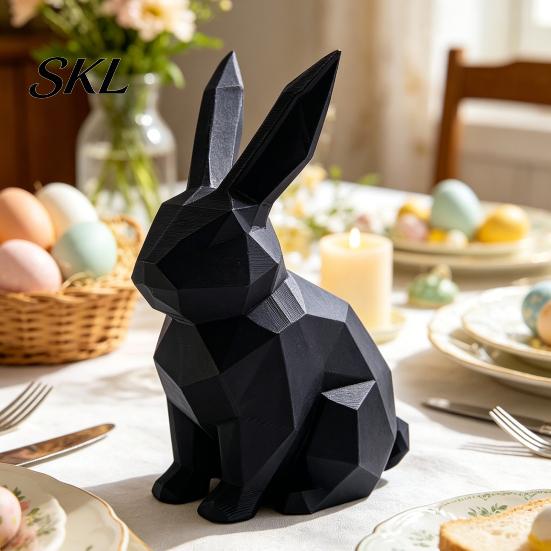 Burr-free Smooth Surface Decor 3D Printed Geometric Rabbit Ornaments, Creative Bunny Figurine, Minimalist Animal White Statue Art Decoration,