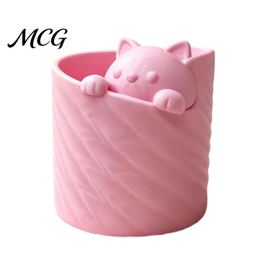 Pen Holder Organizer 3D Printed Holder, Cat Shape Large Capacity Hollow Barrel Desk for Gel Pens Pencils Makeup Brushes, Cute Girlish Decor