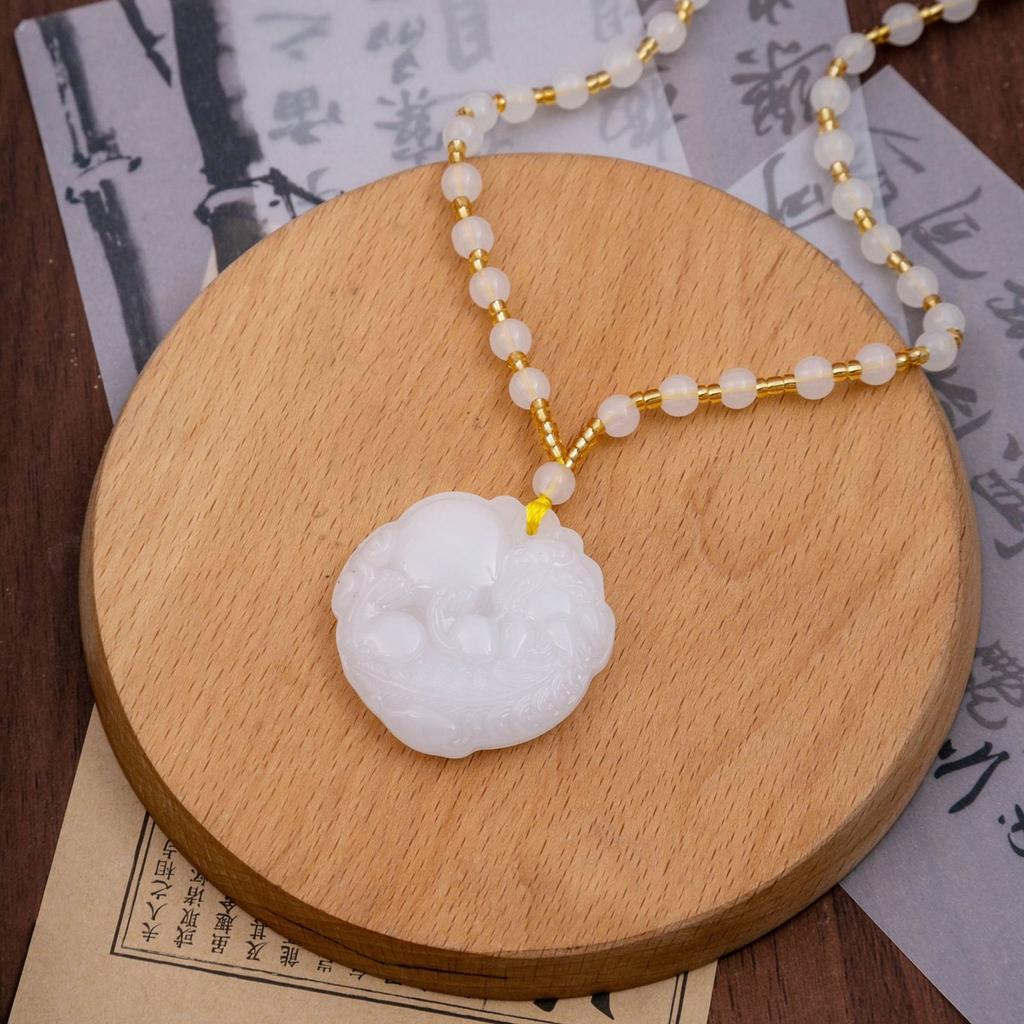 Имитация Хэтяньского нефрита Мужские и женские кулоны, Национальный стиль Пиксиу Дизайн Нефритовый кулон Бусины Цепочка для свитера Ожерелье