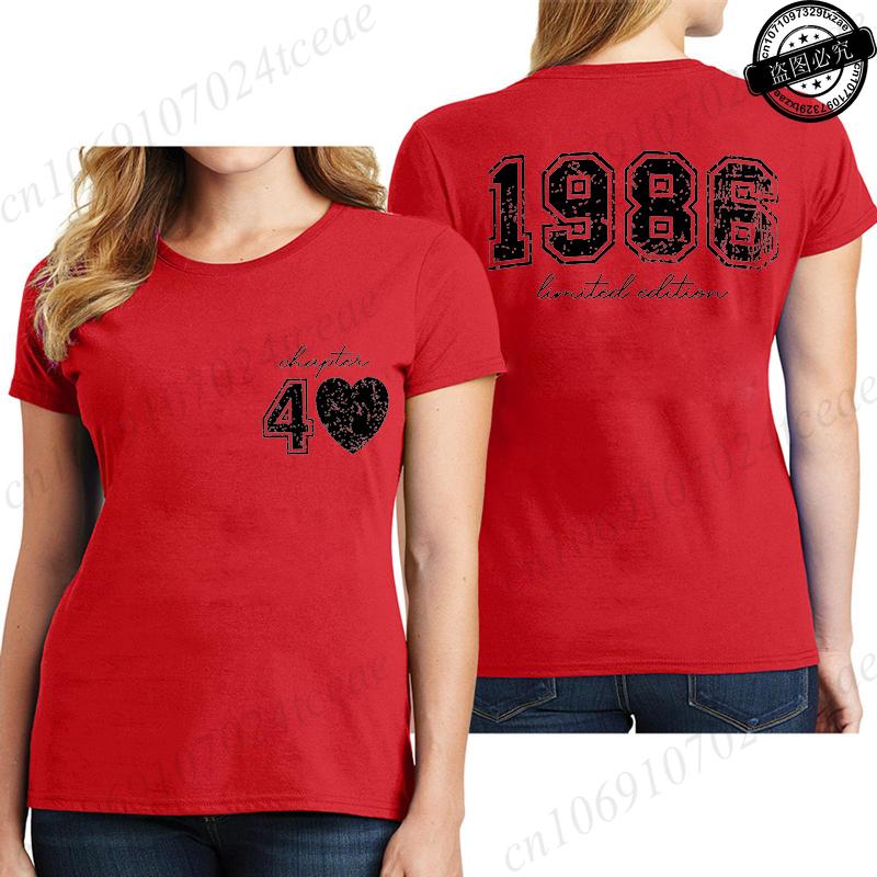 Short Sleeve T-Shirts for Women 40th Birthday Regular Sportswear Vintage 1986 40 Bday Women's Stretch Polyester Casual Creative