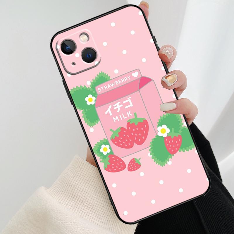 Милый чехол для телефона «Клубничное молоко» для iPhone 17 Pro Max 16 15 14 11 12 13 Pro Max mini 15 16 Plus 16e 17 Air Cover