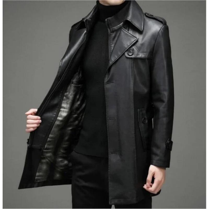 Осенне-зимнее пальто из натуральной кожи, мужская одежда, зимняя новая толстая теплая куртка из овчины, повседневный мужской плащ большого размера