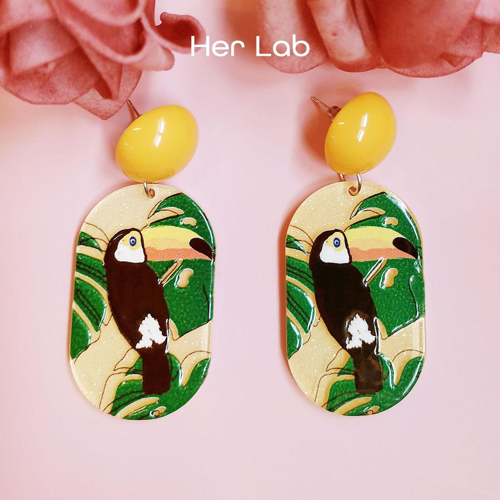 Her Lab | Цветные акриловые серьги с изображением сороки и попугая, висячие серьги из смолы, богемные модные ювелирные серьги для женщин и девочек