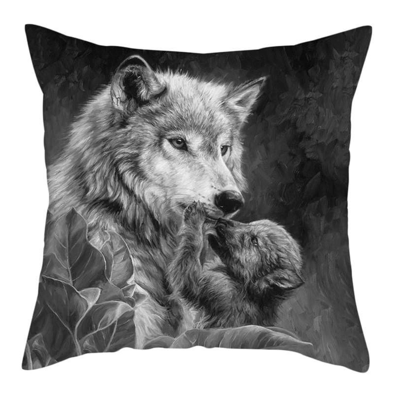 45x45cm Polyester Wildlife Print Cushion Cover Wolf King Photo Pillow Cover Home Sofa Decoration Pillowcase