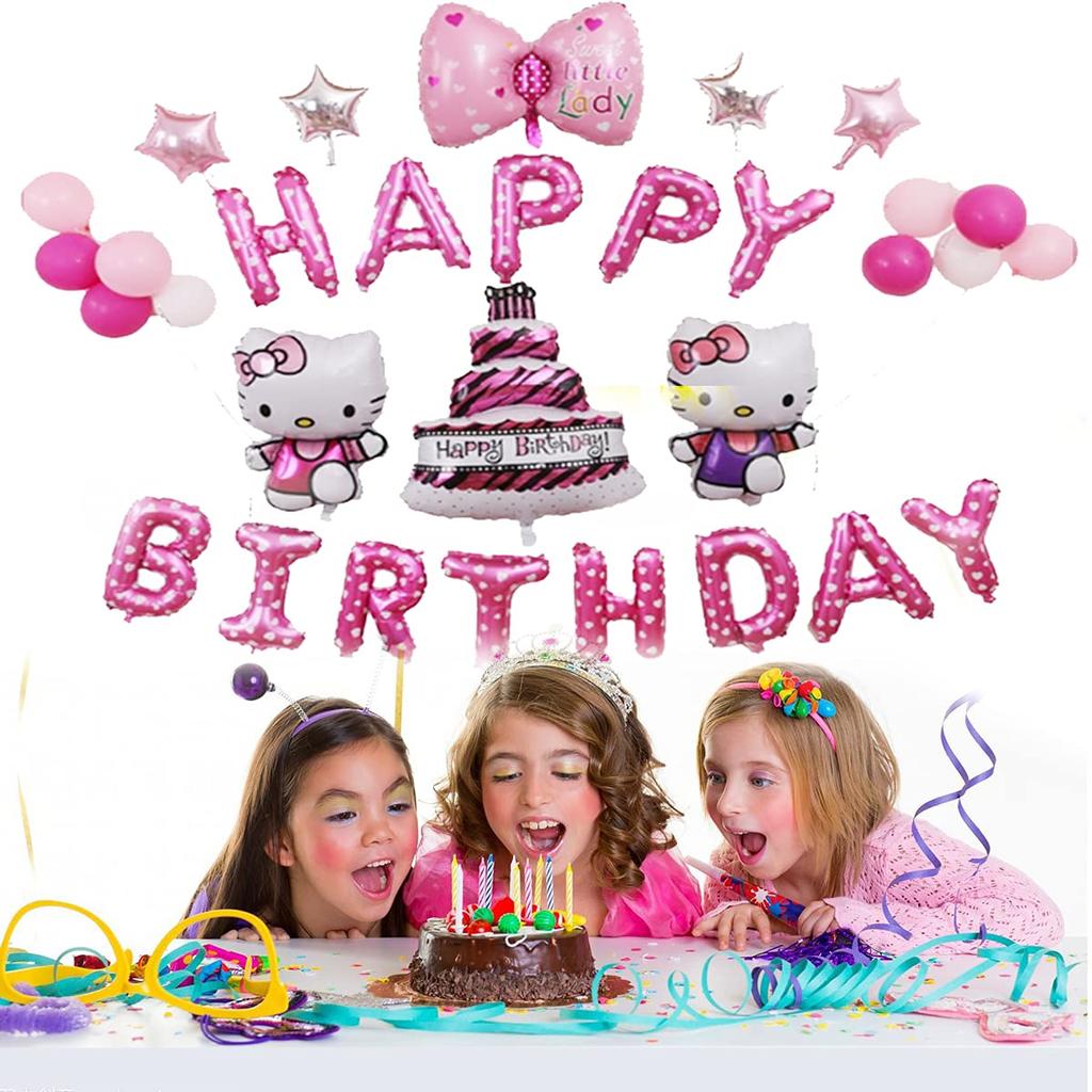 Набор для украшения гирляндой «С днем рождения» на день рождения девочки Hello Kitty, шары, шары для вечеринки, подставка для шаров, топпер для торта, набор из 33 предметов