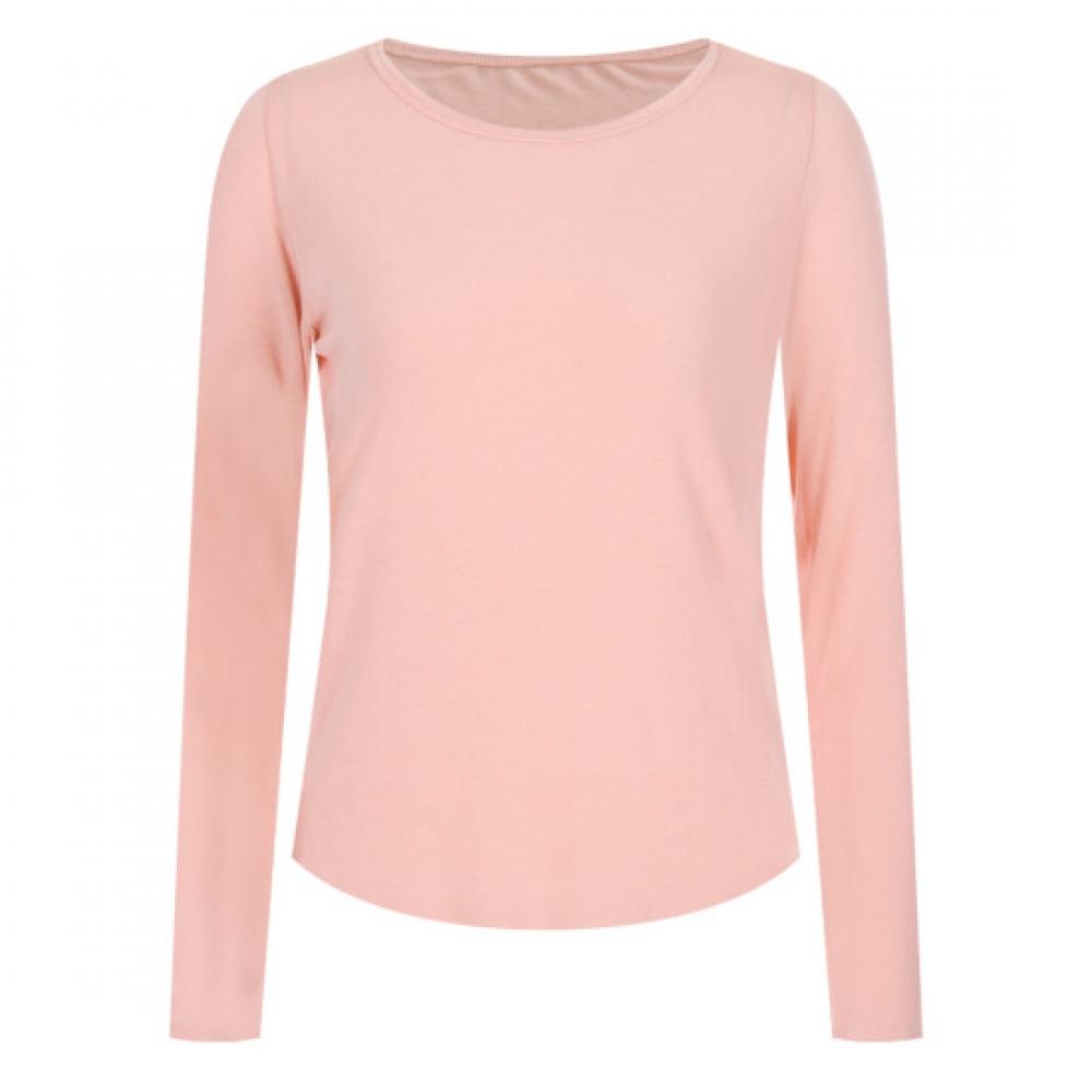 Shop Women Round Neck Inner Use Span Silky Long Sleeve Plain T shirT Pink Dai