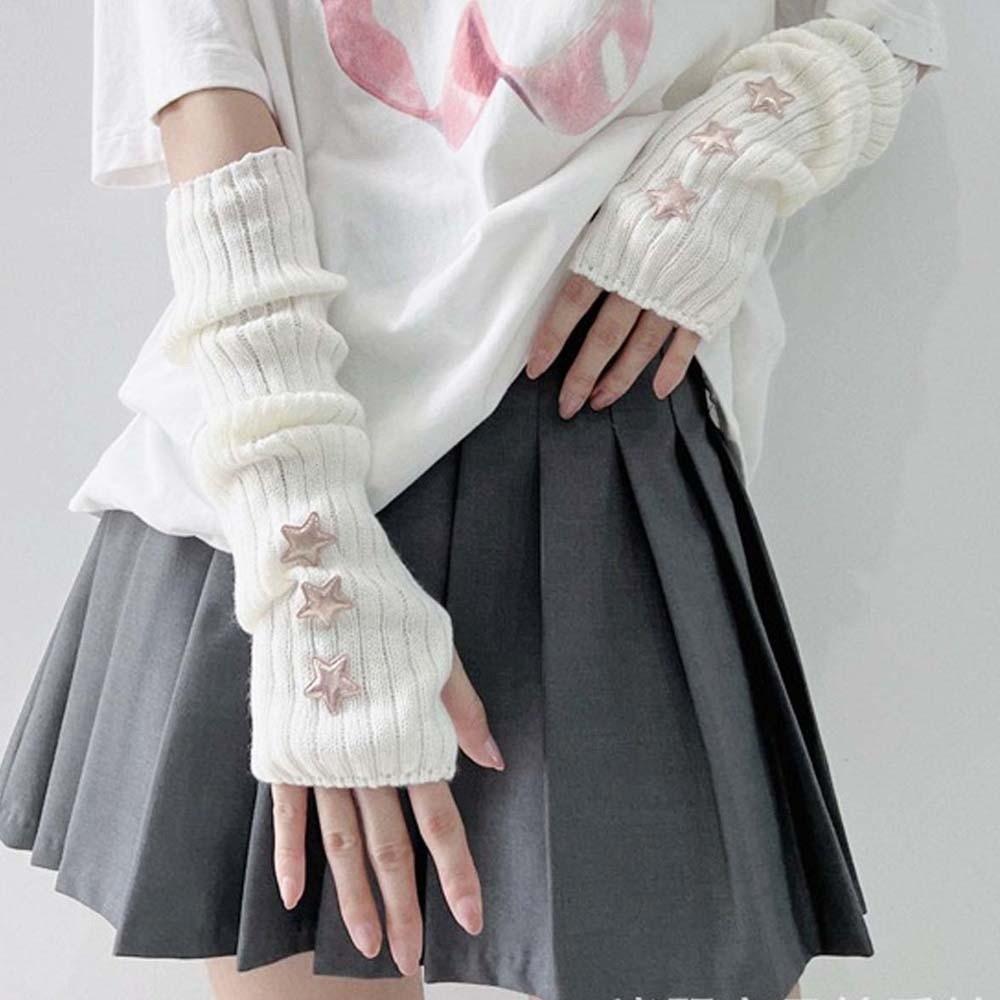Solid Color Y2K Star Arm Cover Long Warmer Long Cuff Knitted Fingerless Sleeves Outdoor