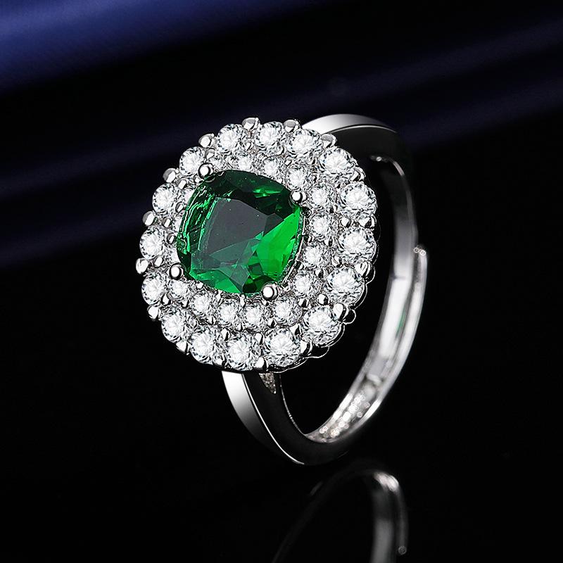 2025 European and American Three Piece Set of High-end Grandmother Emerald Necklace Pendant Ring Earrings Full Diamond Women's Jewelry