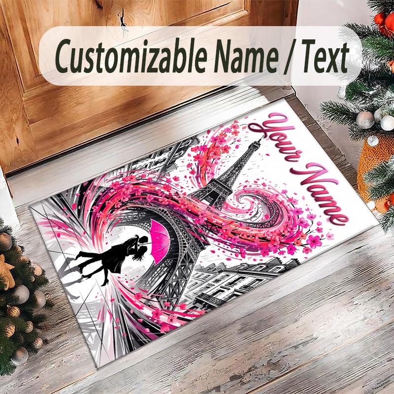 Valentine Love Theme Crystal Velvet Rug Personalized Custom Name Text Soft Floor Mat Home Decor