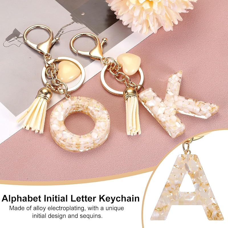 [PATIKIL] alphabet initial letter keychain Cute resin keychain Tassel heart letter A pendant decoration Women's Key Pieces Handbag Backpack Bag