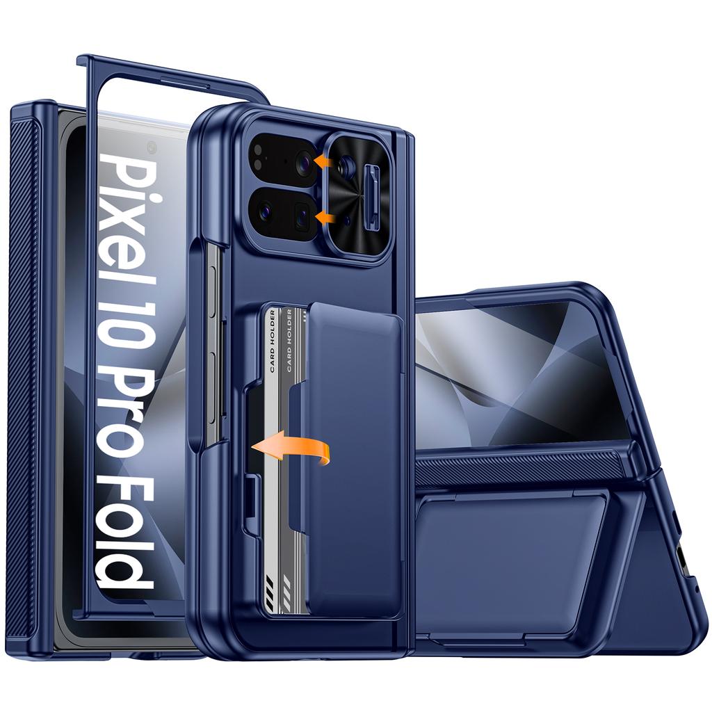 Чехол для телефона Google Pixel 10 Pro Fold с держателем для карт [Блокировка RFID], Защита камеры, Защита шарнира, Скрытая подставка, Защитное стекло экрана - Фиолетовый